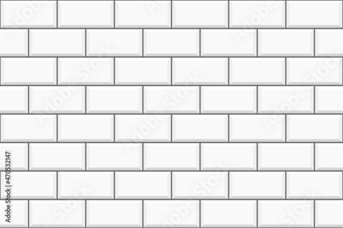 White metro tile seamless pattern. Subway brick wall background. Stone or ceramic kitchen backsplash, bathroom wall or floor texture. Vector flat illustration.