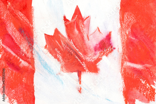 Canada, canadian flag. Hand drawn watercolor illustration.