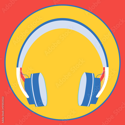 Illustration on a square background, square, tile - Headphones. Design element music, podcasts