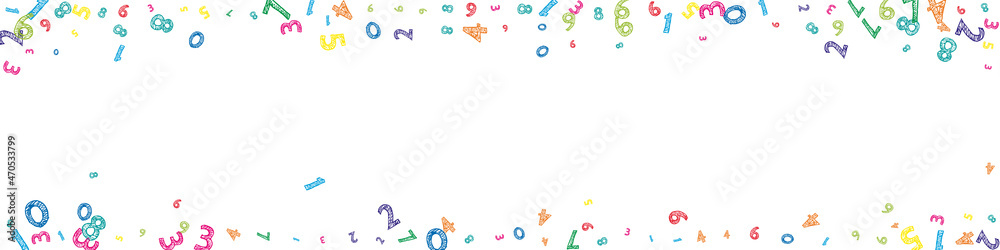 Falling colorful messy numbers. Math study concept with flying digits. Trending back to school mathematics banner on white background. Falling numbers vector illustration. Falling colorful messy numbers. Math study concept with flying digits. Trending back to school mathematics banner on white background. Falling numbers vector illustration.