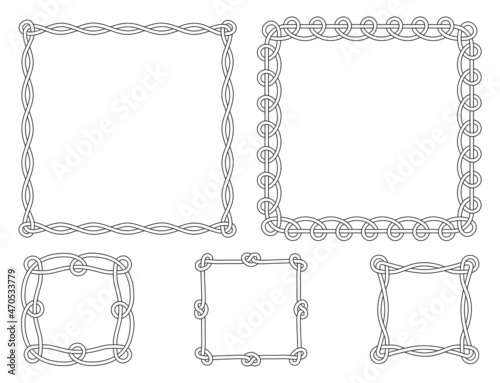 Set of outline black and white vector square frames with place for your text. Isolated on white background