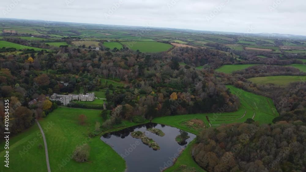caerhays castle Cornwall England uk aerial drone caerhays castle Cornwall England uk aerial drone