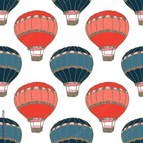Cartoon hot air balloons  illustration vector seamless patter.