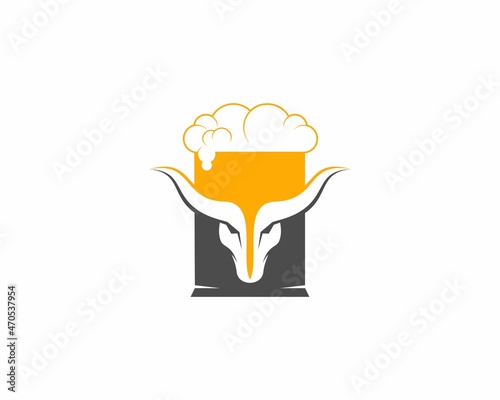 Beer glass with bull head in the middle