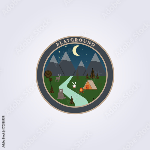 camp adventure logo template background vector illustration for children or playgroup or playground study recreation