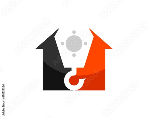 Simple house with construction crane inside