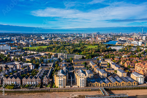 Leinwand Poster Panoramic aerial view of Greenwich Old Naval Academy by the River Thames and Old