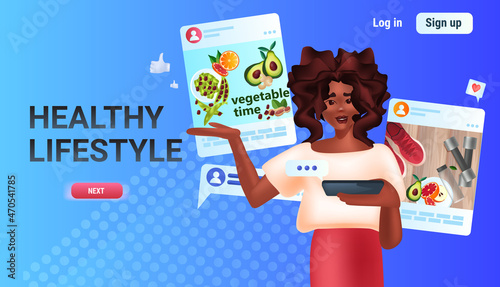 woman using online application on digital gadget healthy lifestyle social media network concept