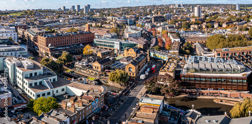 Photography Aerial view of the Camden Lock Market in London, United Kingdom