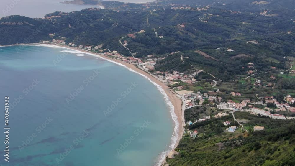 Aerial view of Beautiful agios georgios beach in north corfu greece