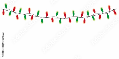 Fototapeta Naklejka Na Ścianę i Meble -  lighting Garland. Vector illustration of Christmas, New Year party decoration with transparency. Glowing light for design. Lights border.
