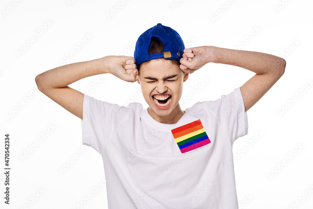 woman wearing white t-shirt lgbt flag inventor community