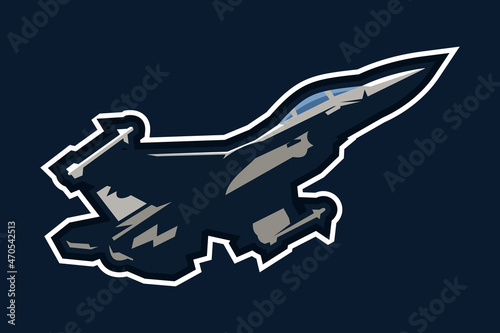 American cold war stealth fighter plane vector illustration. simple aircraft logo, military equipment.