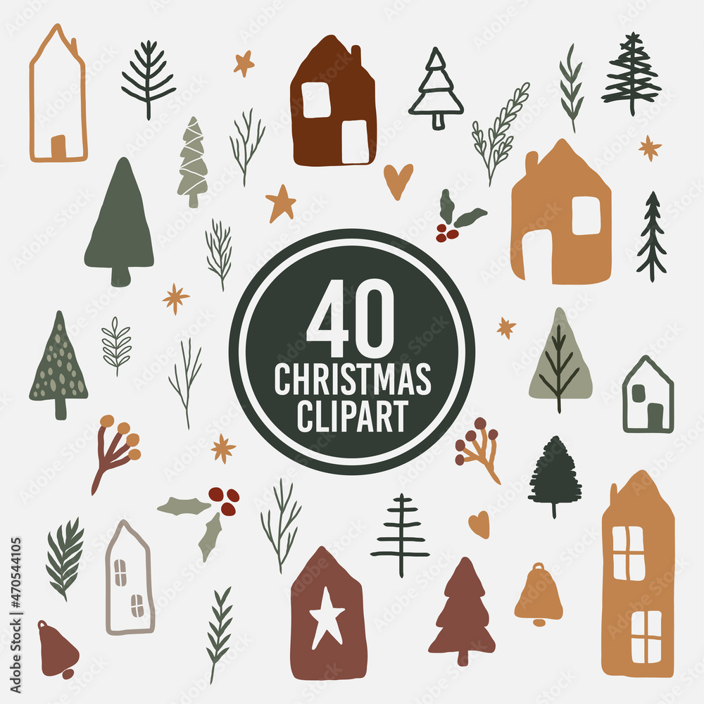 set collection of hand drawn forest winter vector design