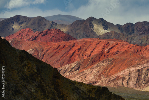 Epic view of the colorful mountains on the way from the Paso San Francisco mountain pass, on the border with Chile. Catamarca Province, Argentina