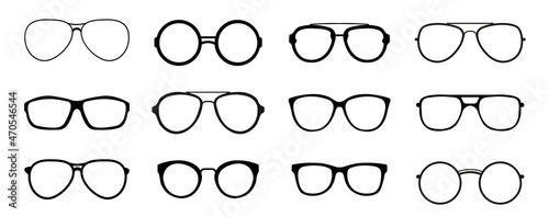 Glasses model icons. Sunglasses, glasses, isolated on white background. Silhouettes. Various shapes - stock vector illustration.