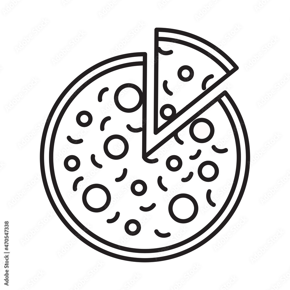 Pizza icon. Menu sign. App design. Delicious food. Line art. Freehand picture. Vector illustration. Stock image. Pizza icon. Menu sign. App design. Delicious food. Line art. Freehand picture. Vector illustration. Stock image.