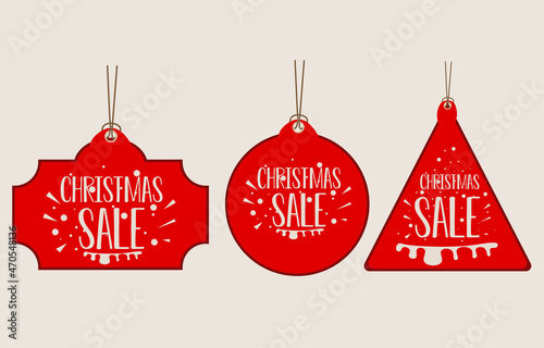 set red christmas sale paper price tag hanging promotion discount text