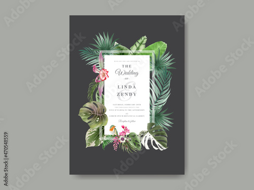 Beautiful tropical floral wedding invitation template