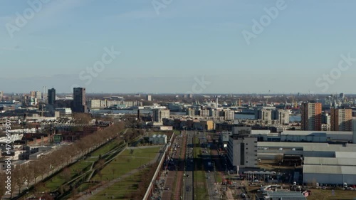 View of traffic and port in Rotterdam, the Netherlands on a sunny winter day photo