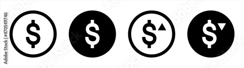 Dollar money icon. Profits Increase icon. Dollar exchange rate up, rate down vector illustration.