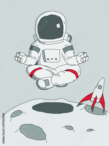 Astronaut meditating in the moon