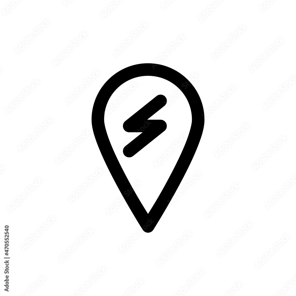 Electric car location icon with black outline style Electric car location icon with black outline style