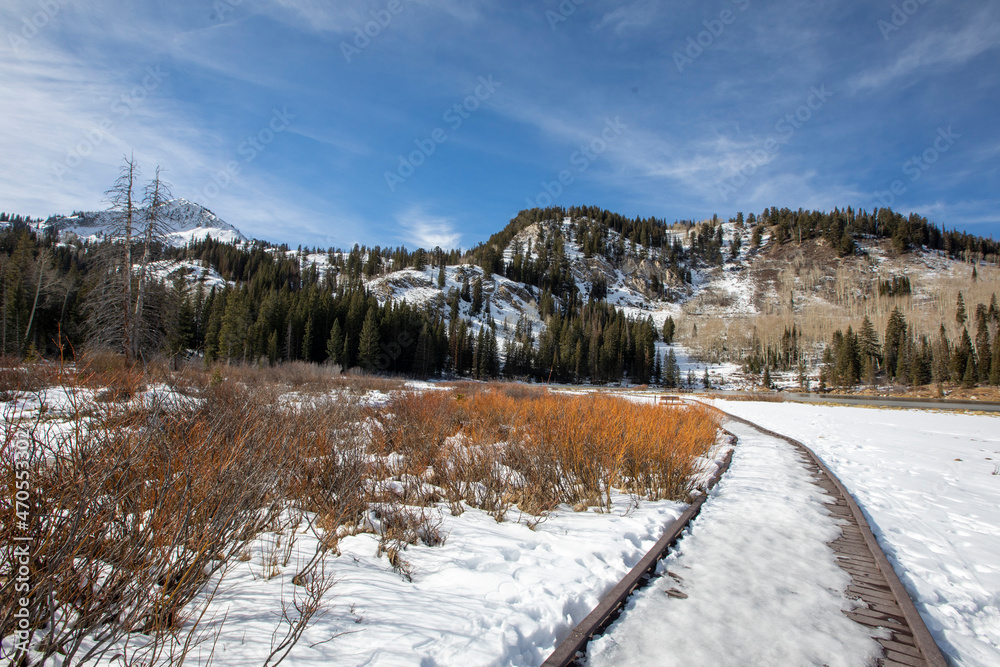 Silver Lake trail with snow and ice Silver Lake trail with snow and ice