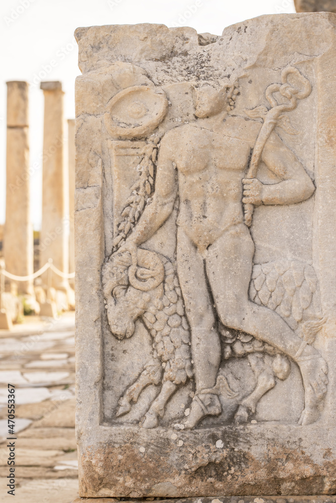 Antique bas-relief in the ancient city of Ephesus, Turkey.