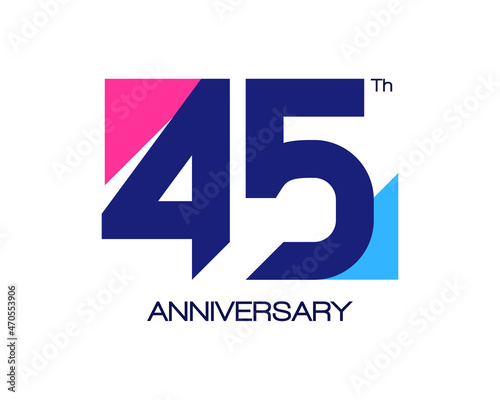 45th anniversary geometric logo with triangle shapes overlapping photo