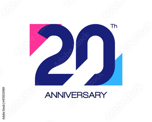 20th anniversary geometric logo with triangle shapes overlapping photo