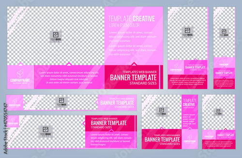 Set of Pink and Black Web banners templates, Coverpage Standard sizes with space. Vector illustration © keangs