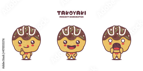 Cute Takoyaki mascot cartoon. vector illustration of traditional japanese food