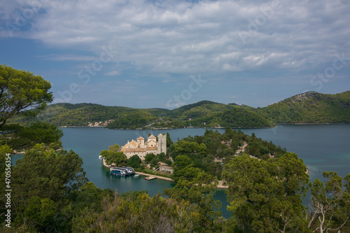 idyllic view to the enchanting Benedictine monastery on St. Mary island, Mljet, Croatia	