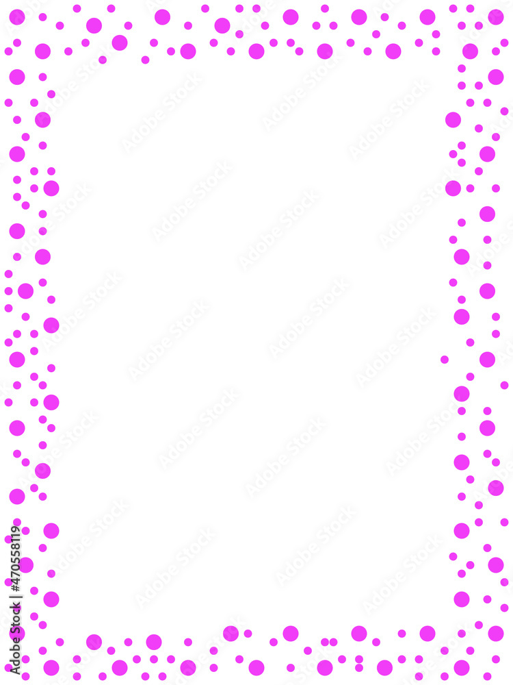Pink circles are scattered in the form of a frame on a white placer in Pink circles are scattered in the form of a frame on a white placer in