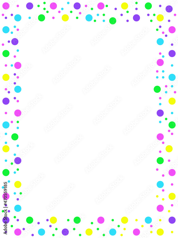 Frame with multicolored polka dots on a white background - graphic image