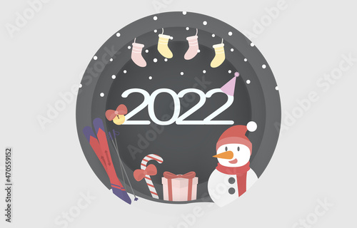 Merry Christmas and happy new year 2022 paper cut with falling snow and decoration. Vector Illustration Eps10.