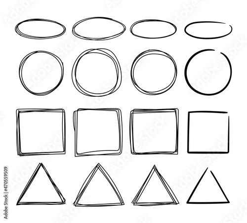 nobor highlight in doodle style. circles, squares, ovals, triangles drawn by hand