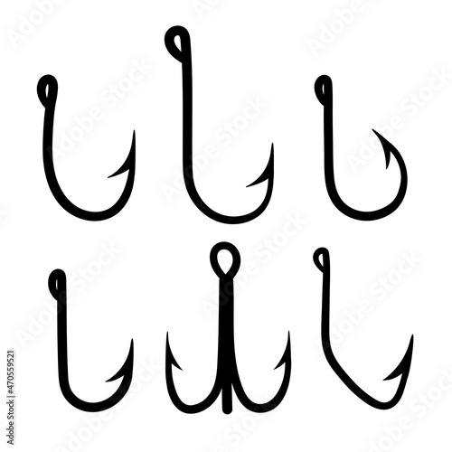 hand drawn fishhook silhouette in doodle style..