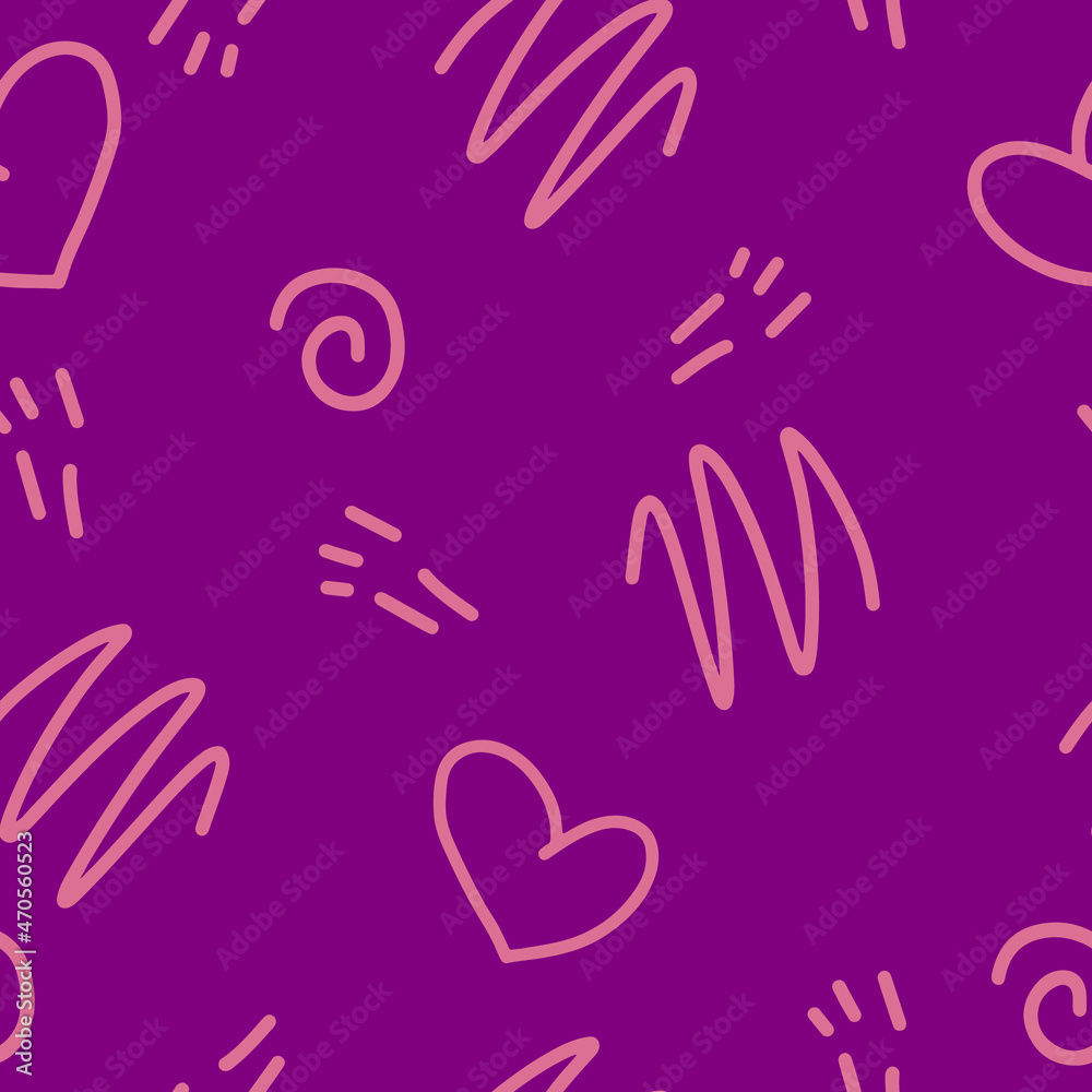 hearts and doodles seamless pattern. vector hand drawn. wallpaper, wrapping paper, textiles. valentines day, love, wedding, engagement.