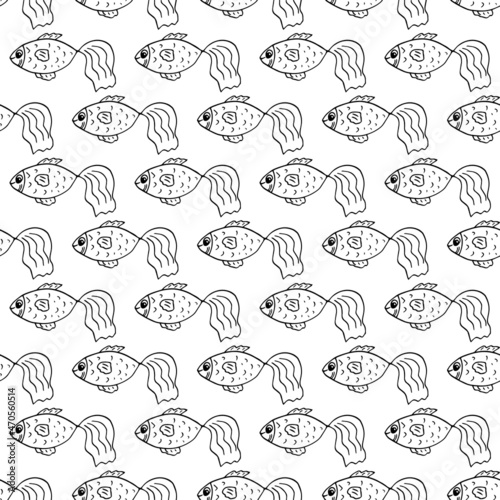 fish seamless pattern hand drawn doodle. vector  minimalism  scandinavian  monochrome  nordic. marine life  sea  ocean. wallpaper  textile  background  wrapping paper.
