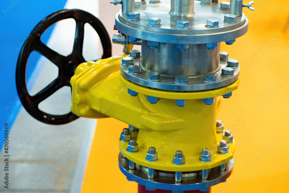 Shut-off valve on gas pipe. Fragment of pipeline with valve. Valve on ...