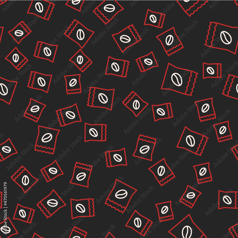Line Bag of coffee beans icon isolated seamless pattern on black background. Vector Line Bag of coffee beans icon isolated seamless pattern on black background. Vector