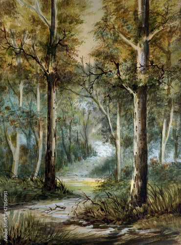  original  Watercolor painting - landscape of tree from thailand © Kwang Gallery