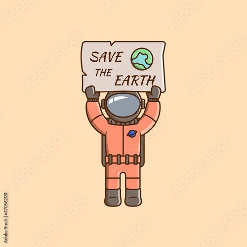 Astronaut holding board sign campaign cartoon vector illustration