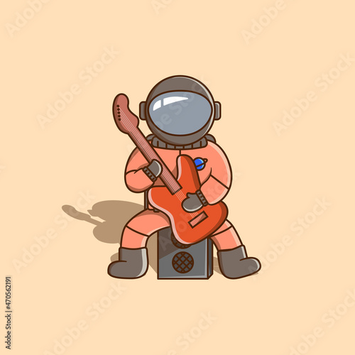 Rocker astronaut playing guitar cartoon vector illustration