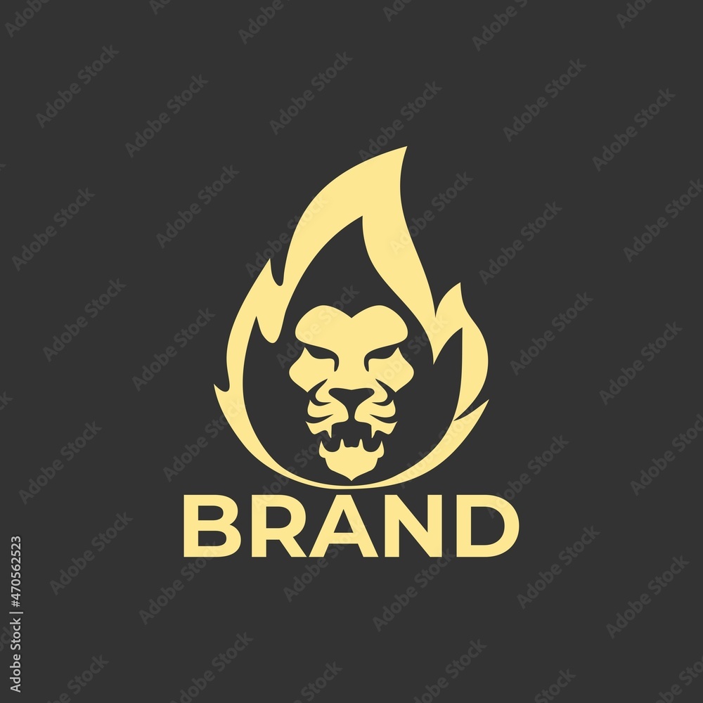 Lion fire vector logo design template. Creative lion fire or lion flame logo design concept.