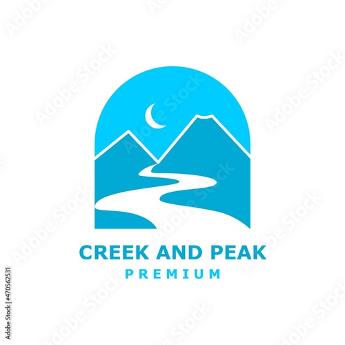 Mountain Peak and Creek Logo Design Template