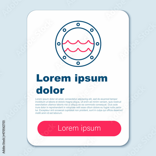 Line Ship porthole with rivets and seascape outside icon isolated on grey background. Colorful outline concept. Vector