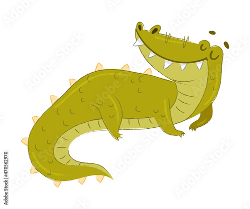 Cute Crocodile Character with Closed Eyes Sleeping Vector Illustration